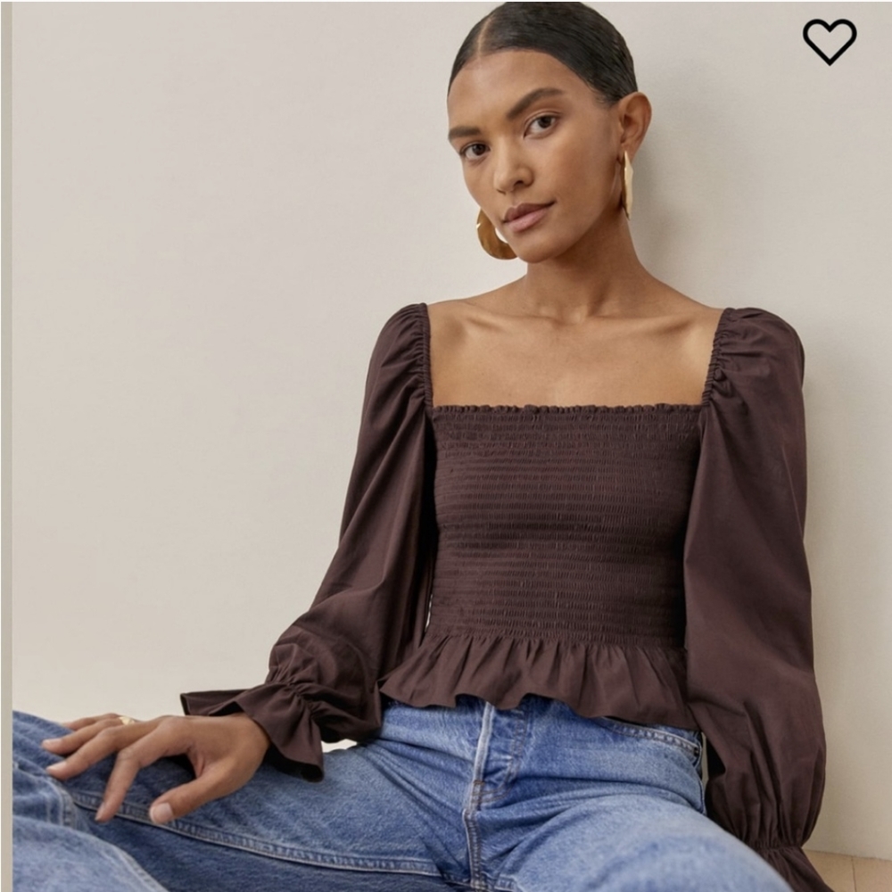 Reformation Darby smocked puff sleeve crop Top Xlarge